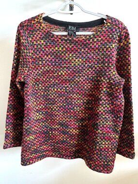 FDJ FRENCH DRESSING JEANS Multicolour Mosaic Pixel Tweed Knit Sweater Women's Sm